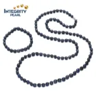 7mm grade A peacock blue 36" freshwater pearl necklace jewelry set