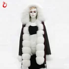 Fashion Fur Womens Parka Jacket Real Rex Rabbit Fur Lined Parka / Womens Winter Coats with fox Fur Hood