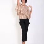 Wholesale Special Design Polka Dots Women Clothing Tunic Top Ruffled Border And Puff Sleeve Fancy Grils' Tops
