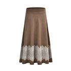 Fashion style lace stitching knitted high-waisted knitted skirt