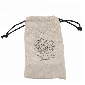 custom printed mini natural linen drawstring gift jewelry pouch