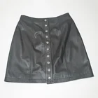 Front Button design one piece Black Leather Mini Skirts For Women