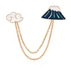 QIHE Japan Travel Jewelry Japanese Mt Fuji & Clouds Tassel Collar Enamel Brooches Pin With Chain