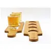 2019 Hot selling 3 cups wooden shot glass holder tray with handle wine bottle tray