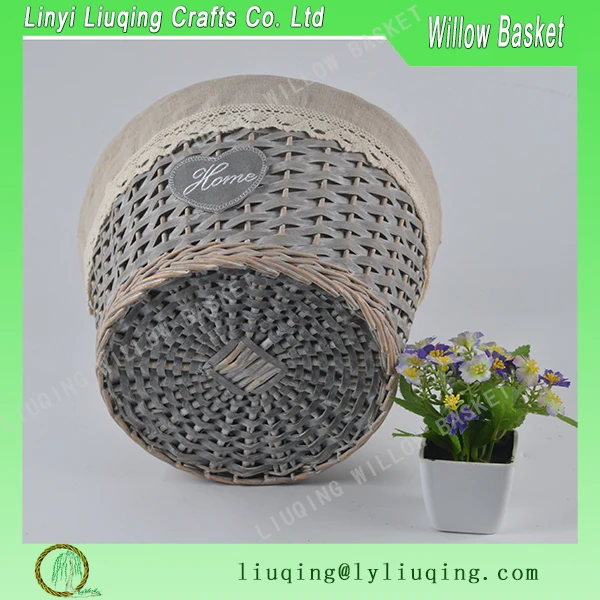 grey fair trade wicker baskets/ wicker file basket/large round