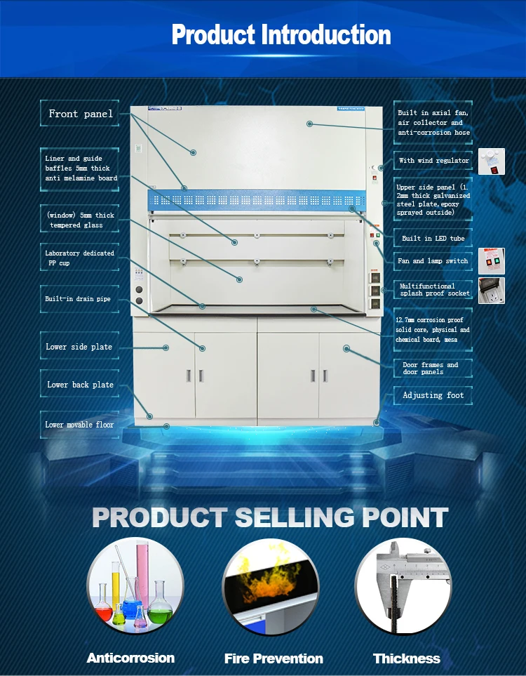China Factory Direct Supply F9-DT-1800 Acid Alkali-Resistant Fume Hood Laboratory Equipment for School Labs