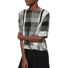 Wholan new design plaid ladies custom cotton linen crop tops woman