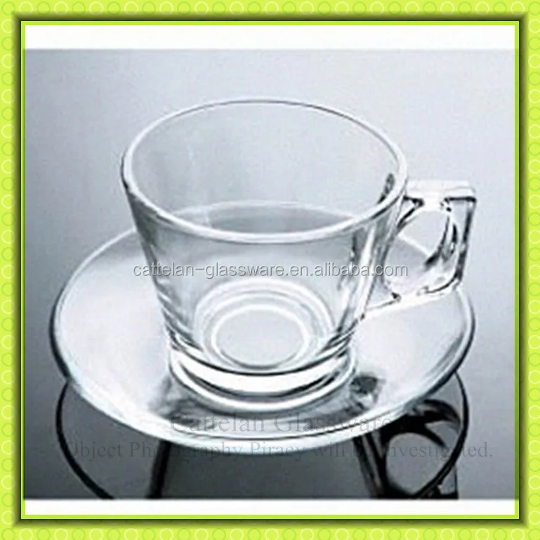 cup and saucer,glass tea mug with square handle,glass coffee cup
