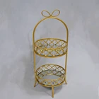 Gold Mirror Top Fruit Cake Tray Metal Wire Acrylic Round Wedding Cupcake 2 Tiers Display Stand Tray