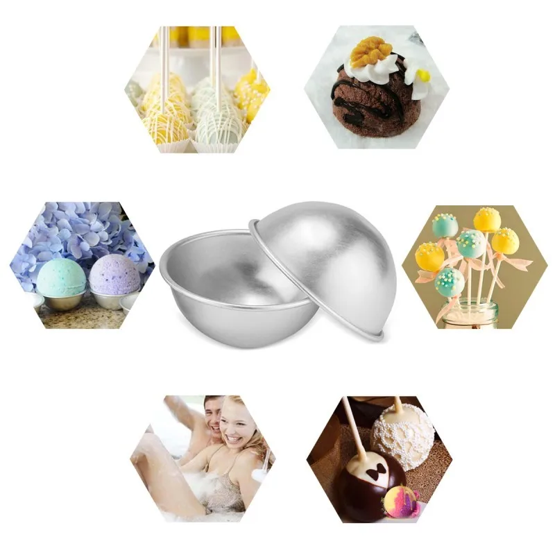 6pcs/pack Bath Bomb Cake Mold 3D Aluminum Alloy Ball Sphere Bath Bomb Mold Cake Baking Pastry Mould 4.5 cm 5.5 cm 6.5cm