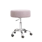 linen grey color fabric seat round seat adjustable chrome wheels salon stool