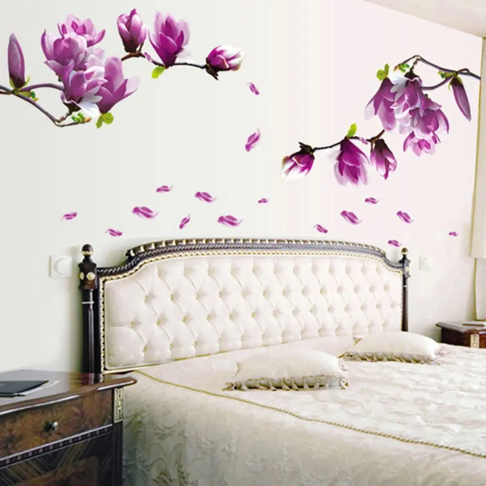 2016 Hot Sale Exquisite Elegant Magnolia Flowers Removable Art Vinyl Mural TV Backdrop Home Room Decor Wall Stickers
