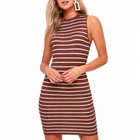 Striped O neck Summer Dresses Casual Bodycon Knee-Length Dress Women Clothes