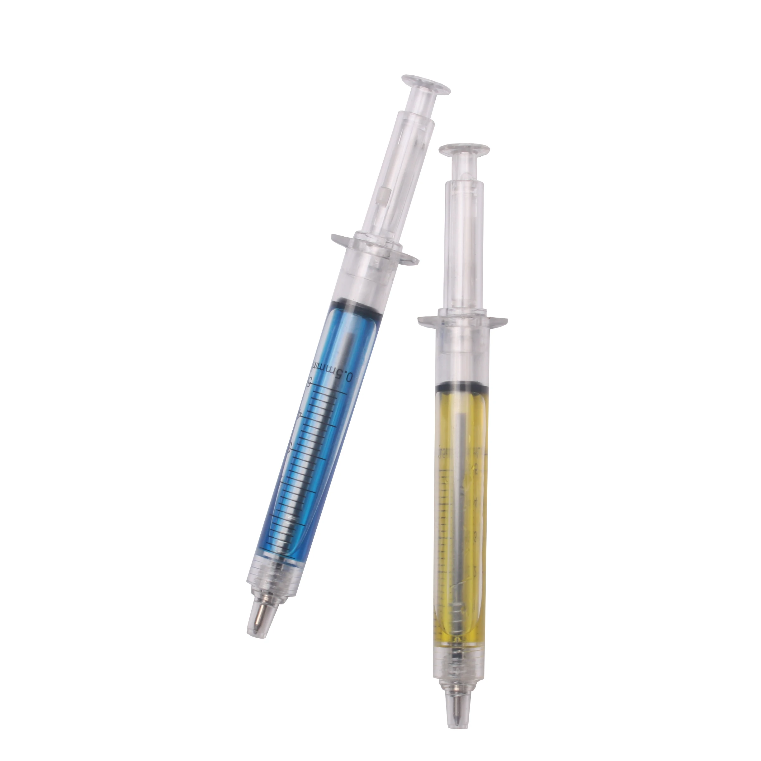 2019huahao 促销注射器针管形五颜六色的液体浮动圆珠笔填充透明塑料