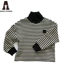 DATA Girls` Black and White Stripes High Collar Long Sleeve Sweater with Velvet