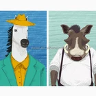 Animal Paintings Yes Frame HD Art Print 4 Panel Gourp Painting for Room