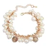 Most popular alloy metal and diamond with big pearls bracelets for ladies