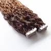 8-30inch double drawn remy kinky curly ombre tape hair,wholesale cheap virgin curly tape hair extensions