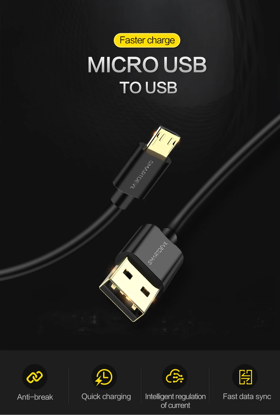 SmartDevil Micro Cable 3A Fast Charging USB Micro Data Charger Cord Cable For MP3/4 Player Video Game Player Mobile phone Comput - ANKUX.COM