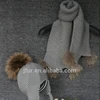 Custom Kids Knitted Scarf with raccoon fur pompom High quality children scarf