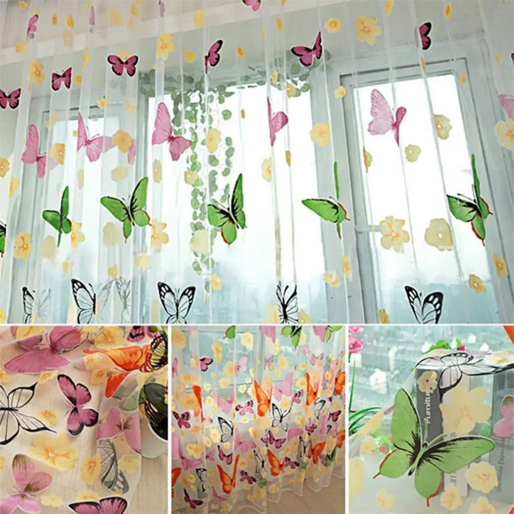 2016 hot Romantic Butterfly Transparent Curtains Tulle 1x2m for Casement And Door Printed Window Curtain Sheer Voile Curtain