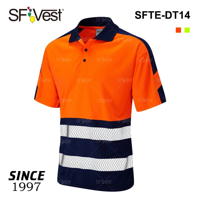 High Visiblity OEM Custom Microfiber Short Sleeve Button Security Reflective Coat Working 100 Polyester Polo Shirts