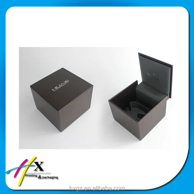 custom logo luxury flip-top dark brown watch packaging cardboard