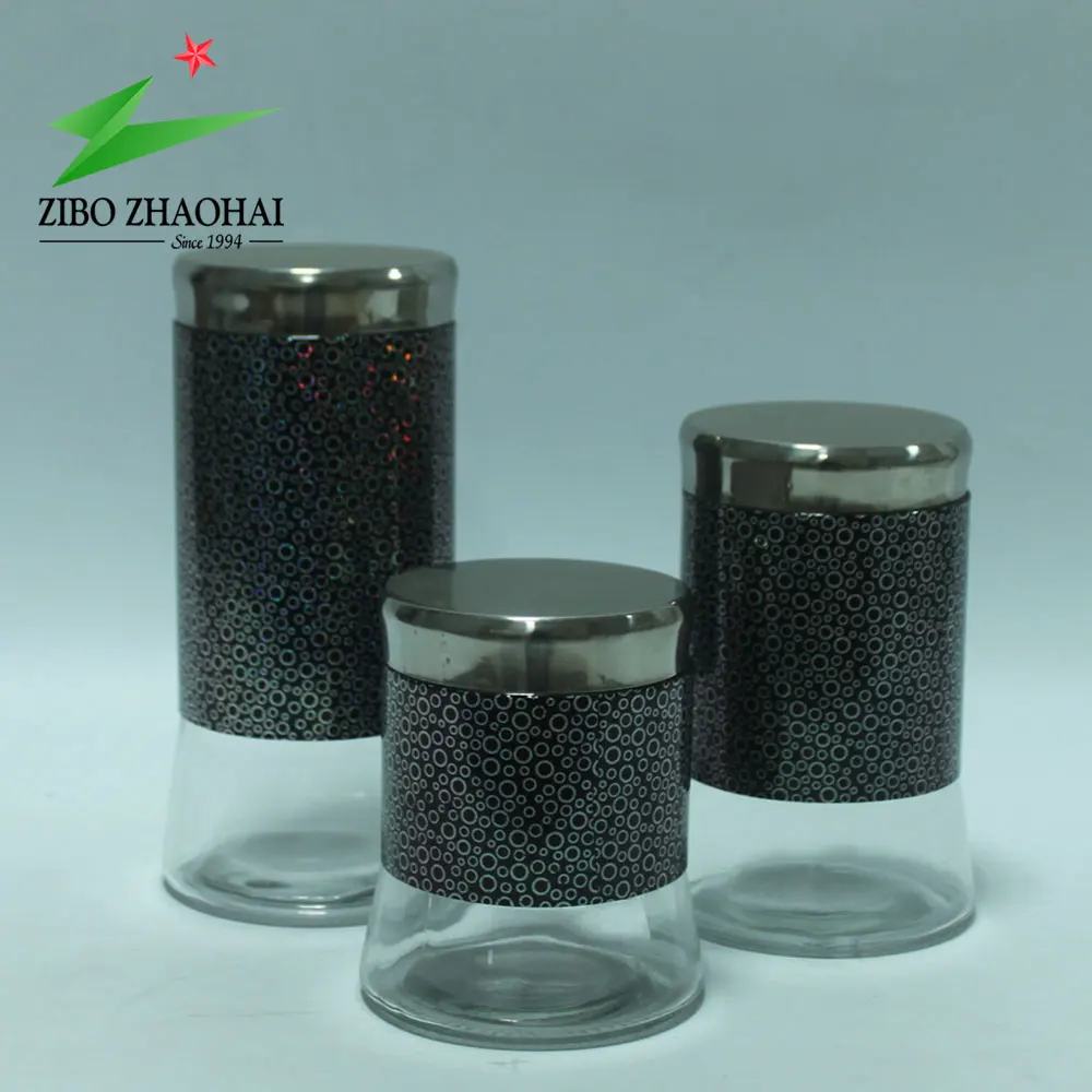 Stainless Steel Rotary Spice Jar Set Glass Condiment Pot Bottle With