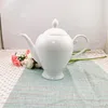 Wholesale custom logo white ceramic tea coffee pot set with sugar teapot with ceramic infuser