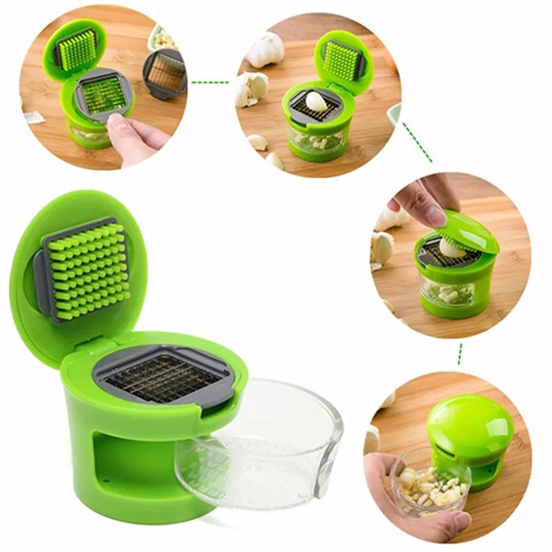 Garlic Chopper Plastic Stainless Steel Mini Garlic Press Chopper Cutter Garlic Grinding Mashing Machine Kitchen Hand Tool KC1403