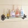 Bathroom Shelves Solid Brass Golden Shower Wall Holder Shampoo Storage Rack Bath Accessories Single Tempered Glass Shelf