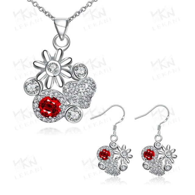 charming romantic multi-crystal 925 silver flower jewelry set