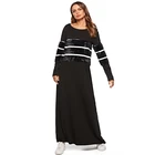 Black Fur Waist Long Sleeve Ladies Plus Szie Casual Clothes Women Abaya Muslim Long T Shirt Sweat Dress