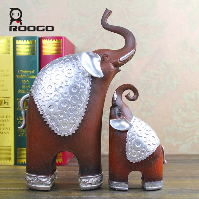 roogo souvenir gift resin elephant mother and child sculpture