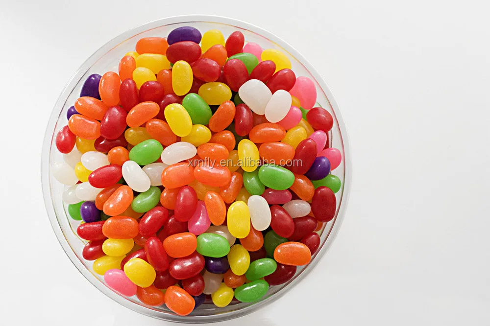 colored jelly bean candy in plastic candy cane