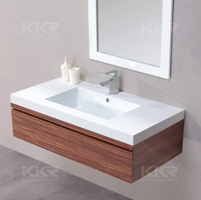 Integrated Wall Mounted Solid Surface Bathroom Sink One Piece