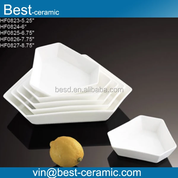 polygon design white color new bone porcelain soup plate ceramic