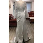 3 colors in stock designs long sleeve beading evening gown