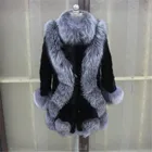 New Style Natural Mink Fur jacket With Silver Fox Fur Collar and Cuff real mink fur coat