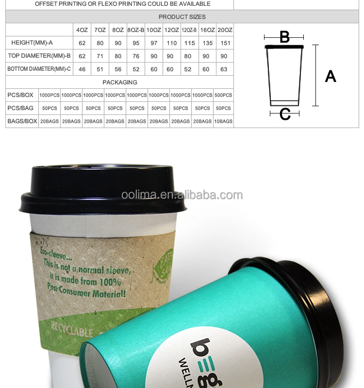 ホワイトホットドリンクの紙コップ、 8oz/12oz/16オンス紙コップ、 使い捨てコーヒーカップ蓋とスリーブ仕入れ・メーカー・工場