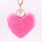 Hot Sale Soft Heart Shaped Plush Rabbit Fur Key Chain Pom Pom Keychain