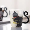 Cute 3D Cat Design Borosilicate Glass Tea Milk Coffee Cup with tail handle