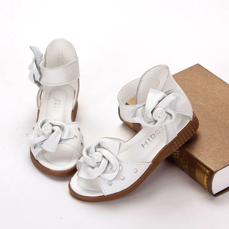 2014 Rose Genuine Leather Female Child Sandals Princess Child Sandals Cowhide Girls Shoes