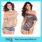 2015 latest wholesale customsized Women summer Sexy fashion Solid Sequins T Shirt Tops And Blouses