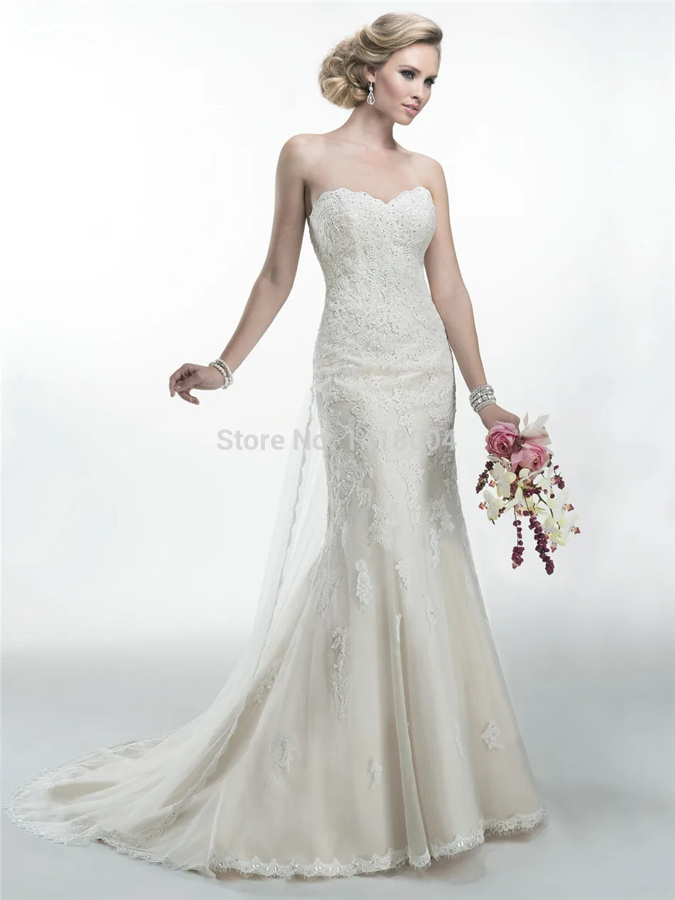 MANSA Vestido De Noiva Elegant Mermaid Lace Wedding Dress Modest Sweetheart Lace Wedding Dresses 2015 Sexy Backless Bridal Gowns