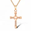 MECYLIFE Fast And Furious Stainless Steel Jewelry Rose Gold Women Necklace Movable Zircon Inlay Cross Necklace