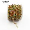 WT-RBC099 Beautiful beads chain jewelry making necklace bracelet rainbow color multicolor stone mixed rosary brass chain