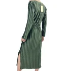 Ladies loose solid long sleeve casual green plus size women maxi dress