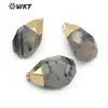 WT-P1439 Raw Crystal With Gold Capped Pendant Healing Crystal Jewelry For Necklace Natural Black Rutilated Quartz Pendant