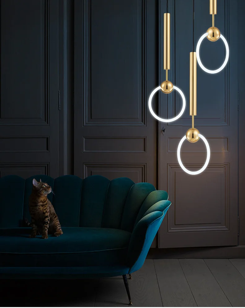 Zhongshan manufacturer brass copper pendant light metal ring american style chandelier lighting for restaurant